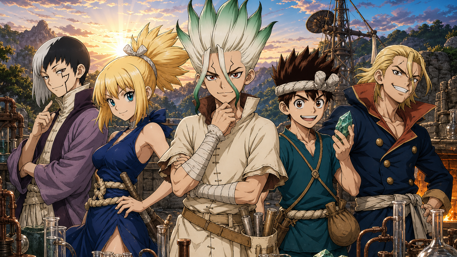 Dr. Stone character lineup collection banner