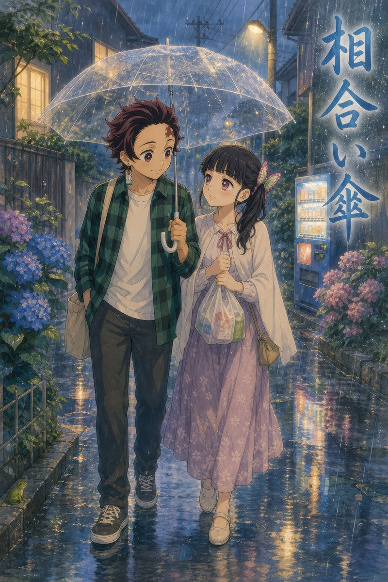 Demon Slayer Tanjiro Kanao Dreamy Shared Umbrella Anime Poster