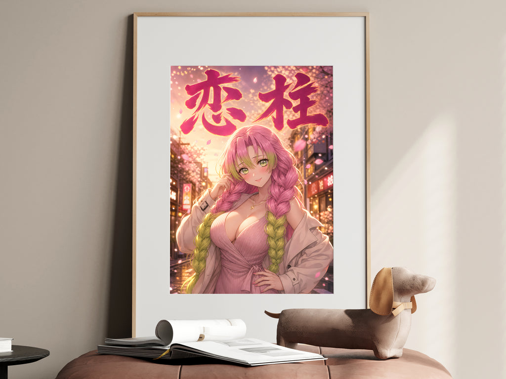 Mitsuri fashion anime poster — framed display mockup