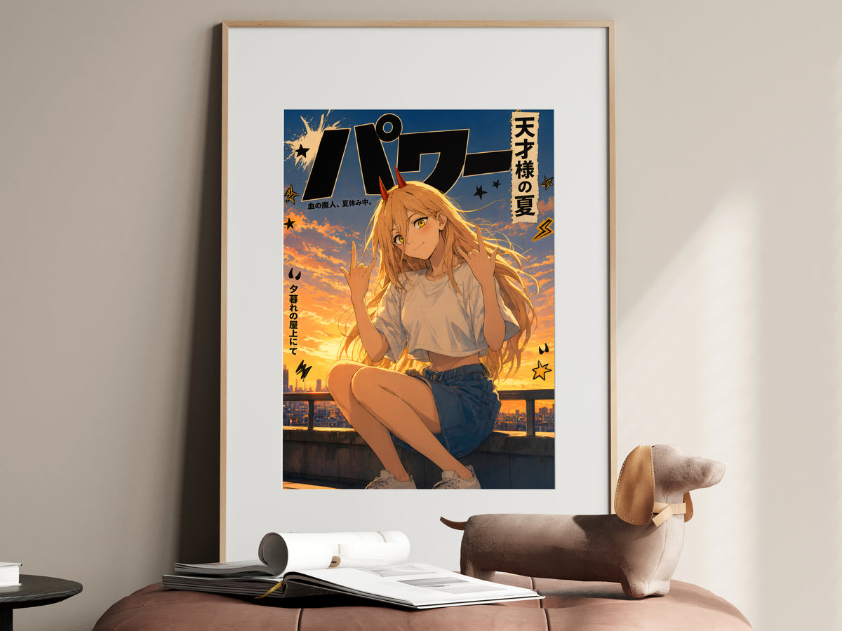 Chainsaw Man Power Golden Rooftop Portrait Anime Poster — i01467