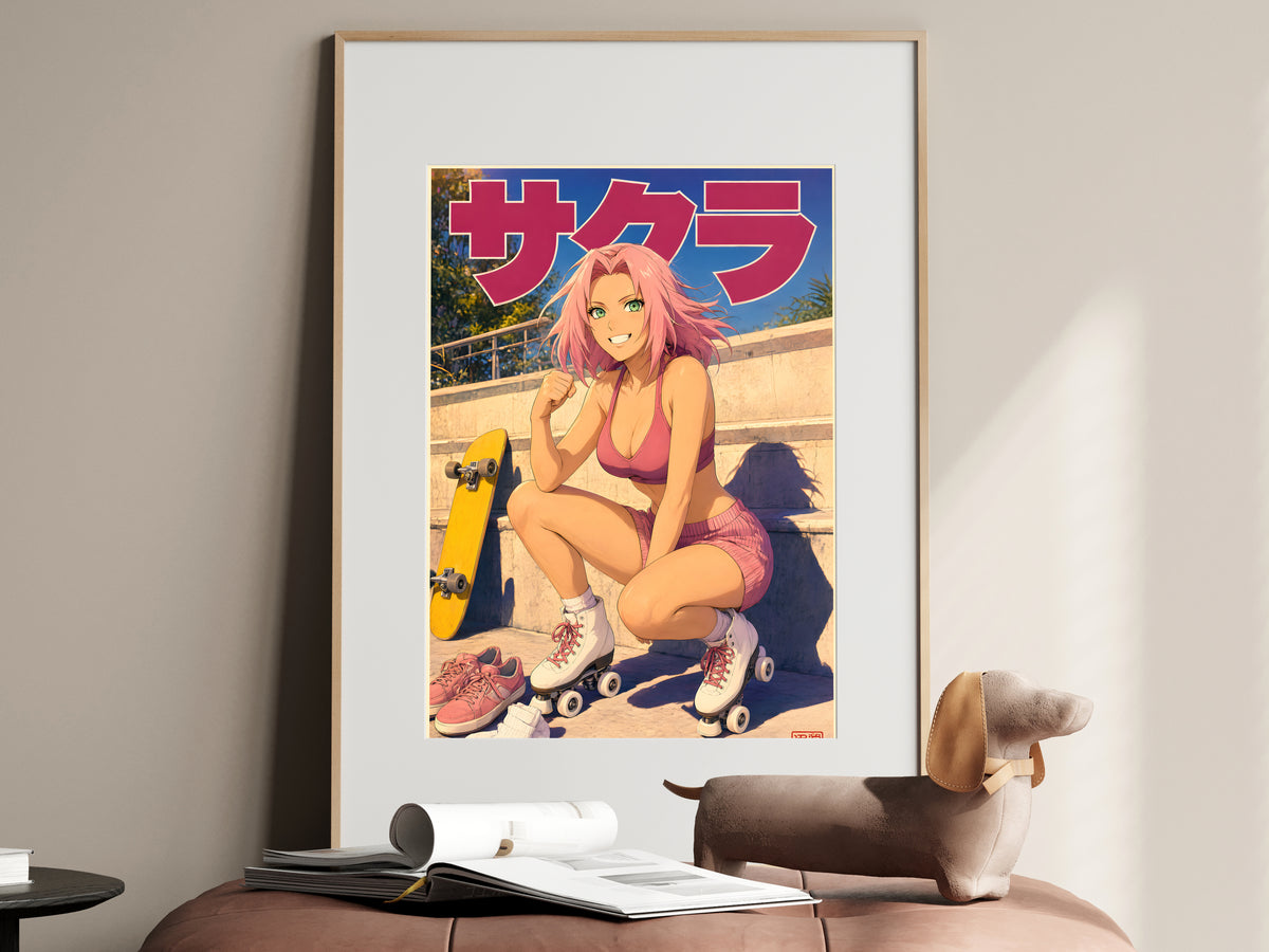 Naruto Sakura Pink Roller Skate Anime Poster — i01467