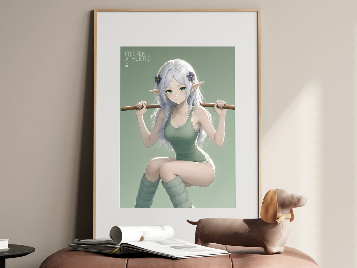 Frieren Staff Squat Athletic Anime Poster — i01467