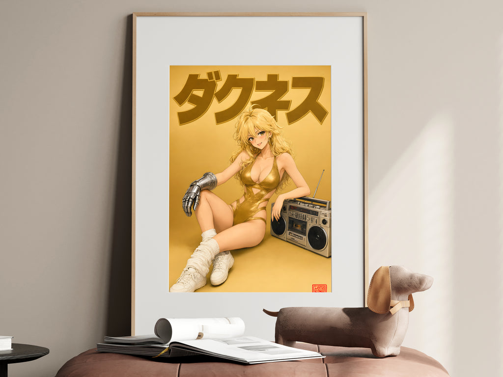 KonoSuba Darkness Retro Gold Boombox Anime Poster — i01467