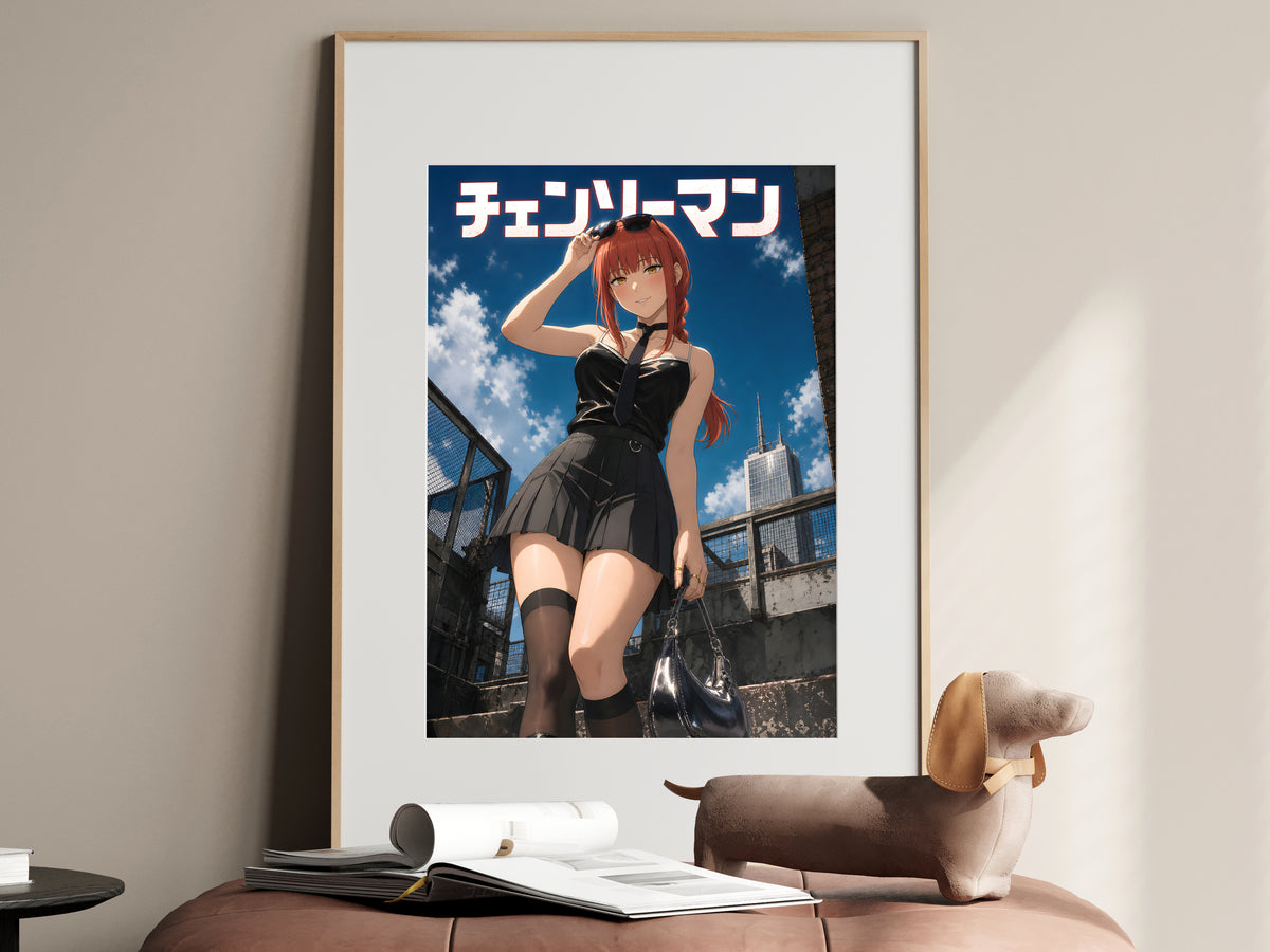Chainsaw Man Makima Rooftop Black Dress Portrait Anime Poster — i01467