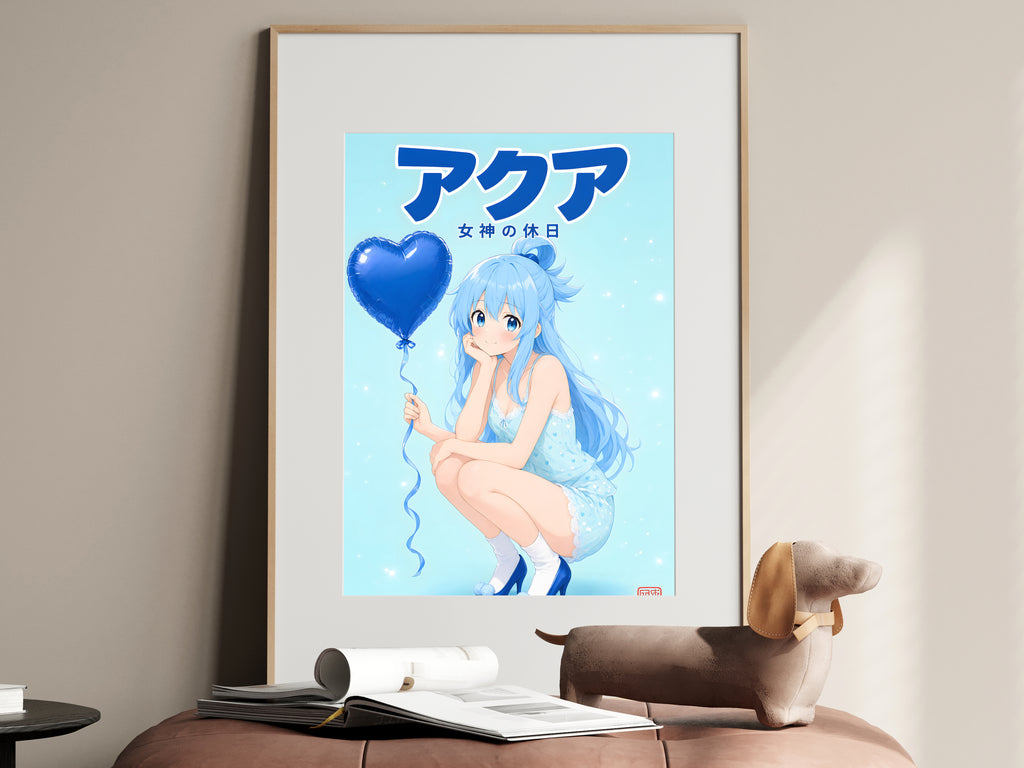 KonoSuba Aqua Blue Heart Balloon Anime Poster — i01467