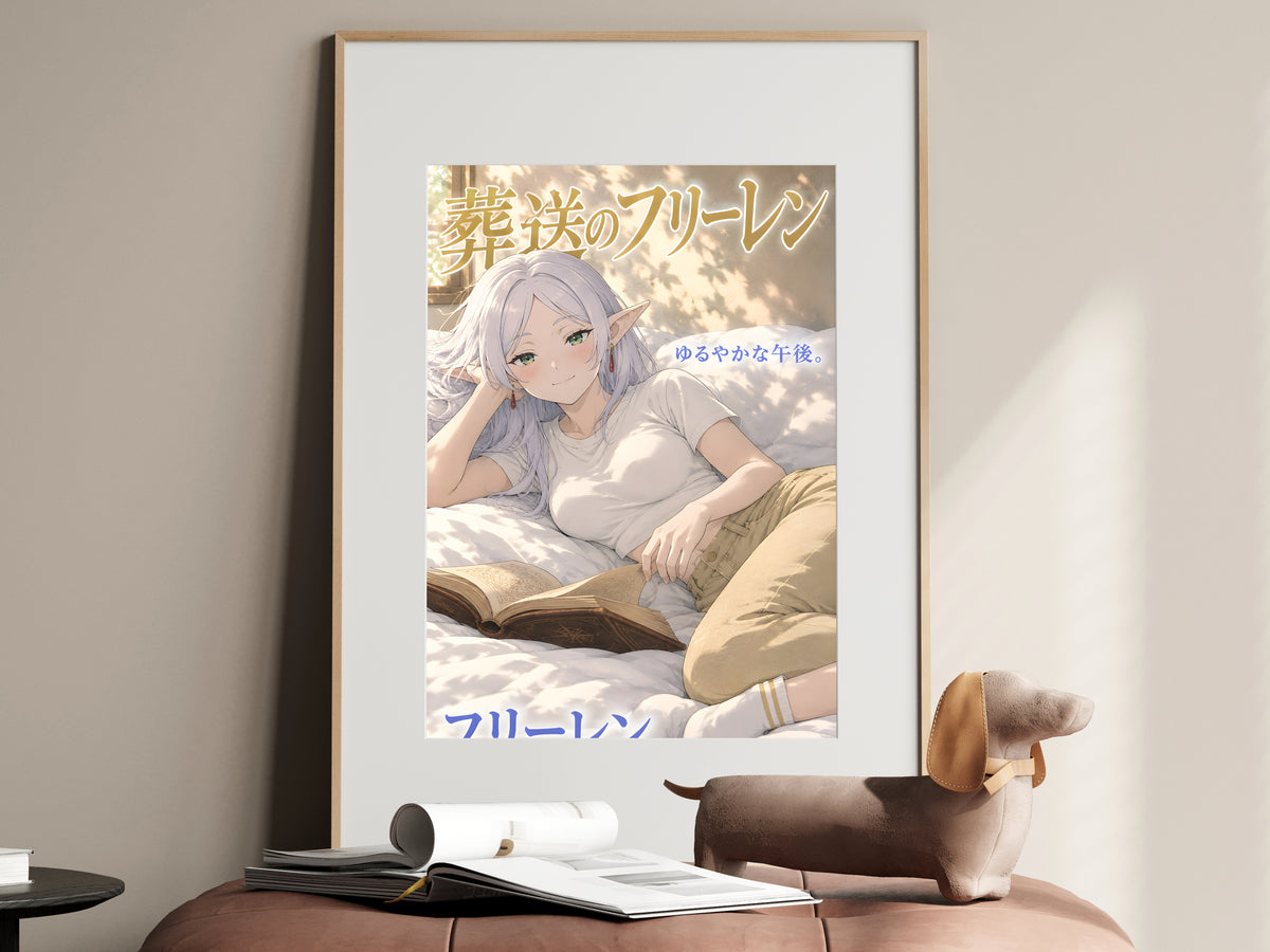 Frieren Sunlit Afternoon Reading Anime Poster — i01467