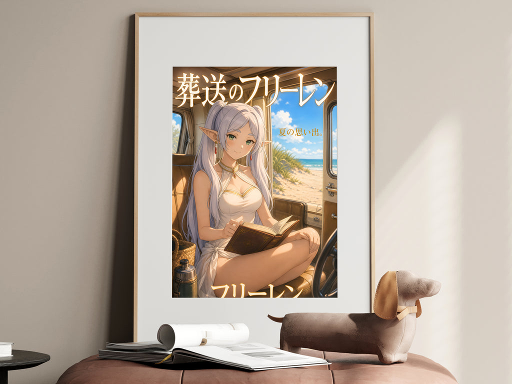 Frieren Beach Van Reading Anime Poster — i01467