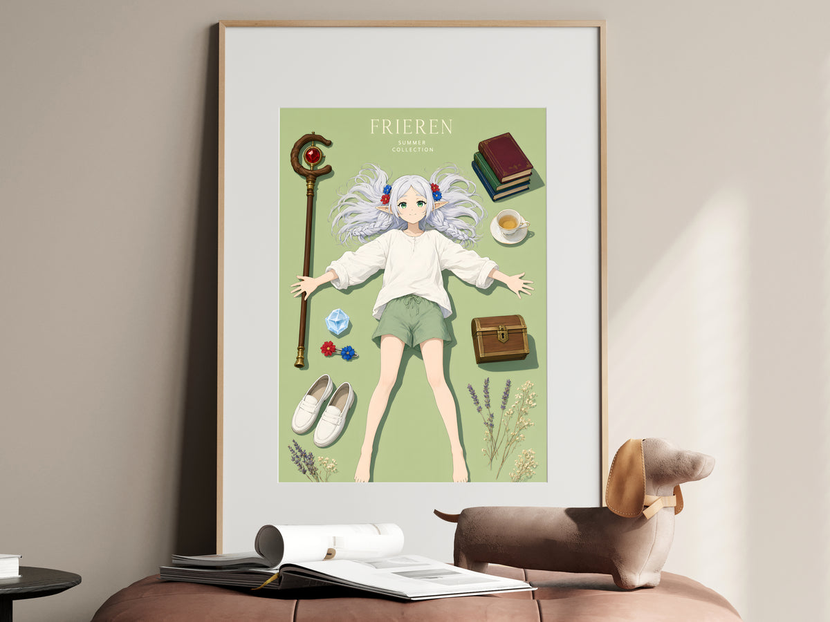 Frieren Mage Essentials Flatlay Anime Poster — i01467