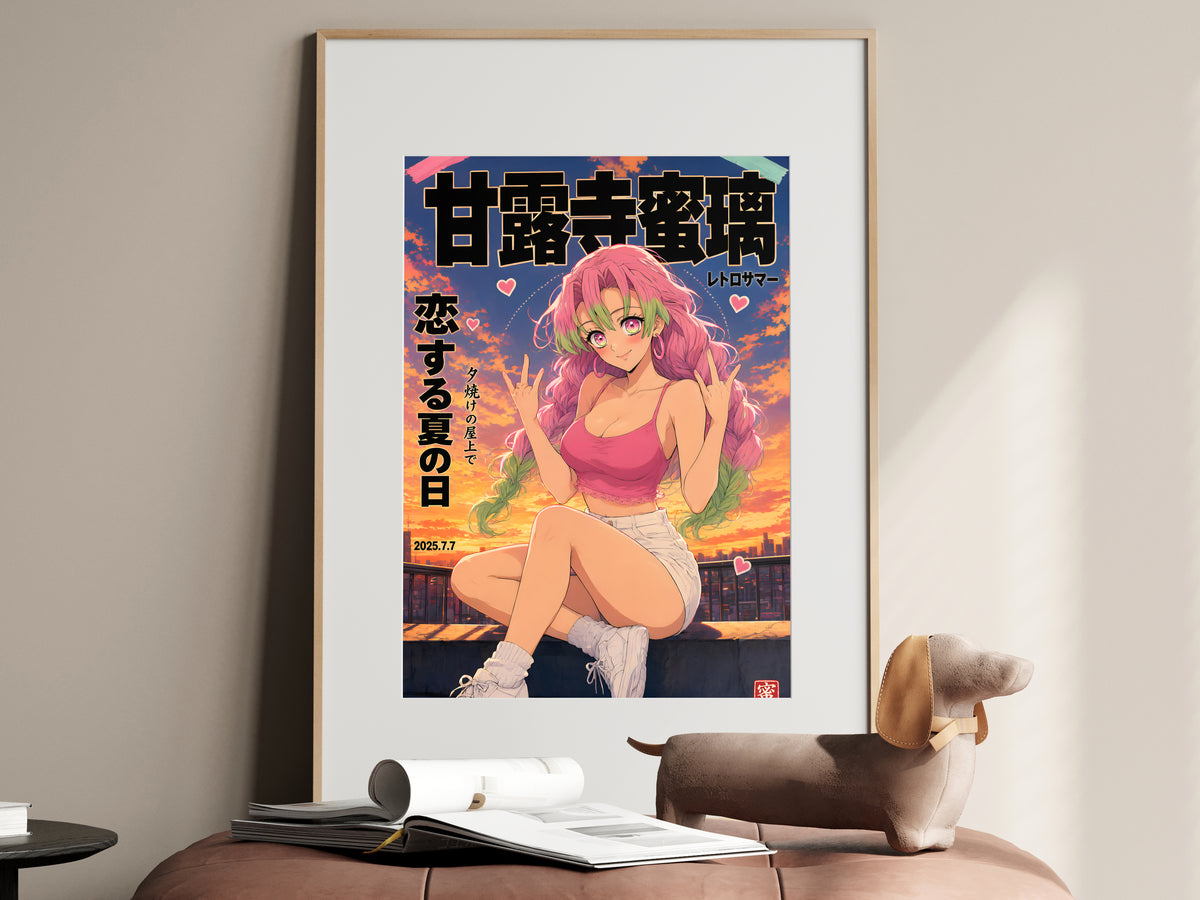 Demon Slayer Mitsuri Golden Rooftop Portrait Anime Poster — i01467