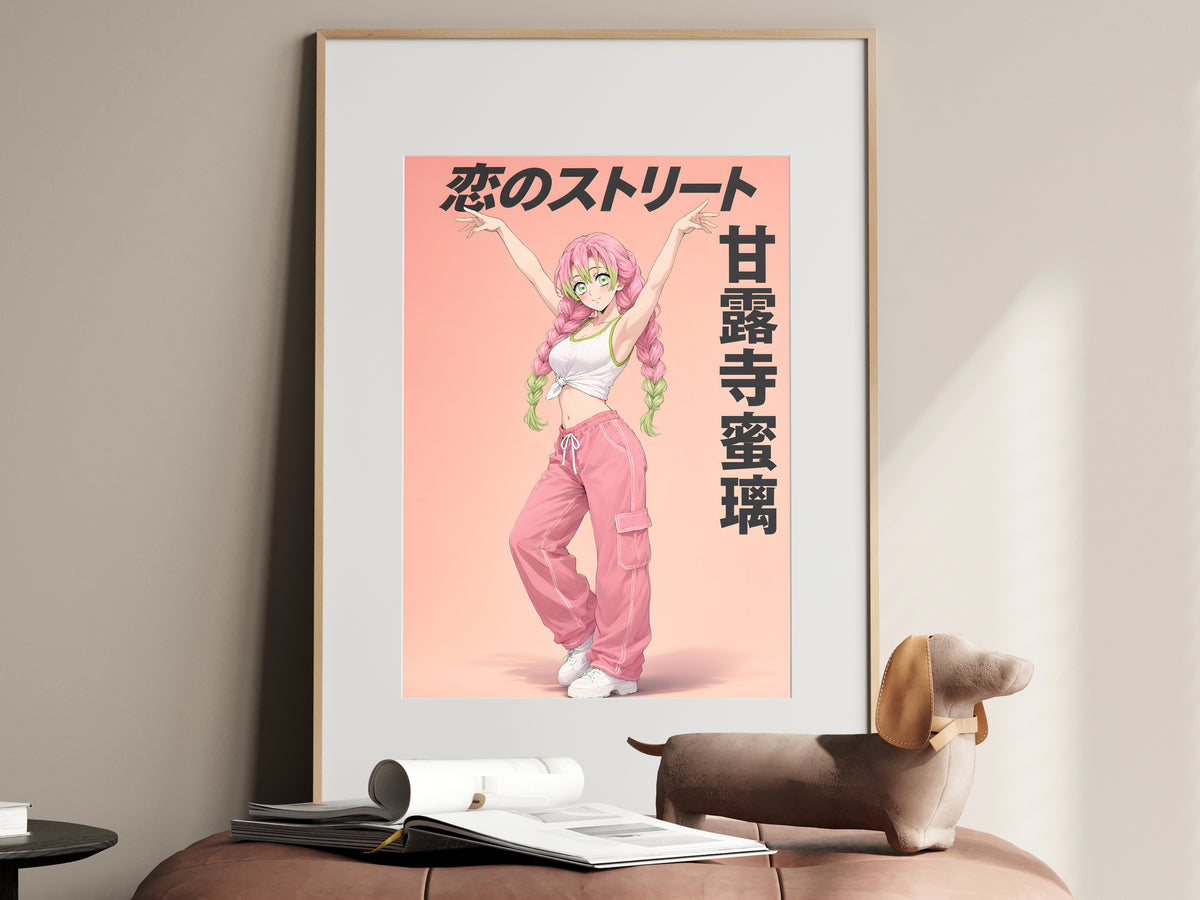 Demon Slayer Mitsuri Pink Streetwear Editorial Anime Poster — i01467