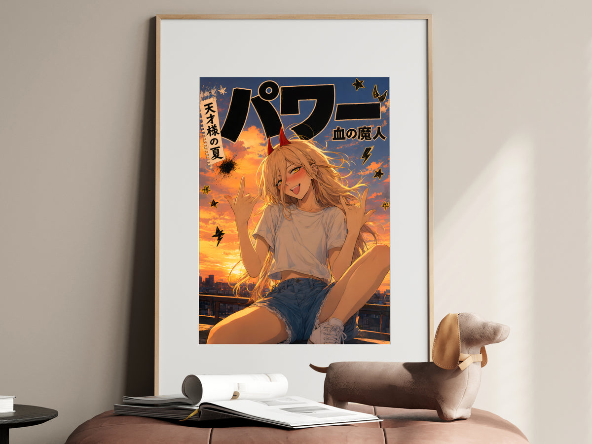 Chainsaw Man Power Sunset Double Rock Signs Anime Poster — i01467