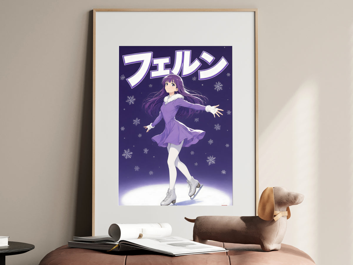 Frieren Fern Purple Ice Skating Anime Poster — i01467