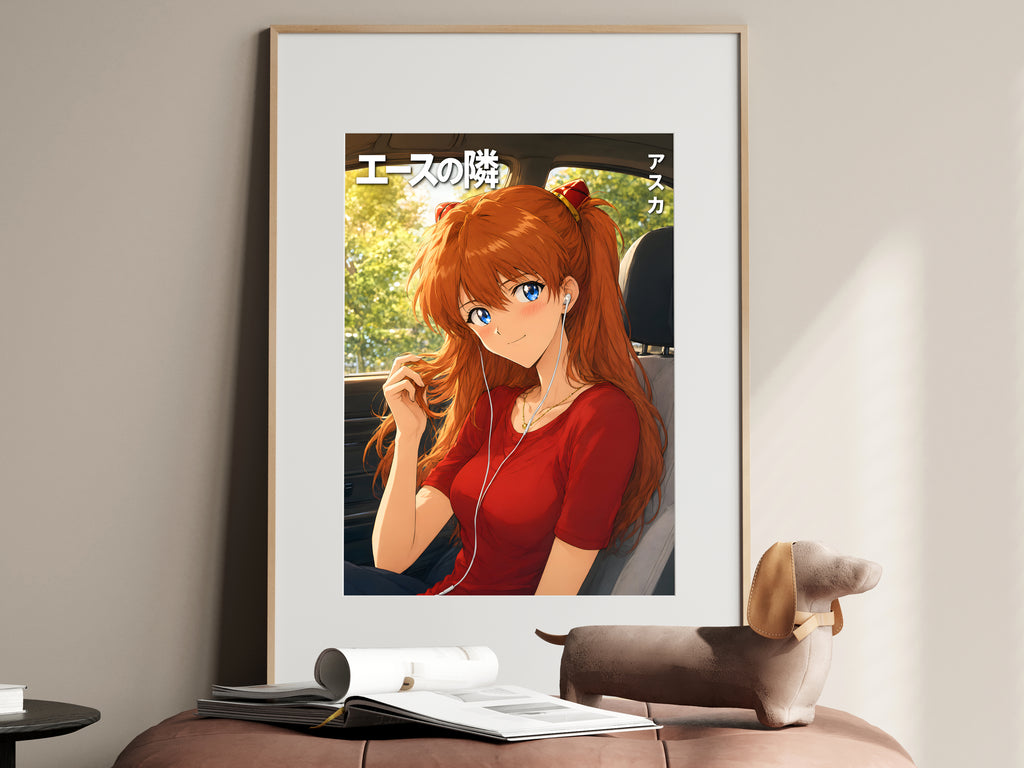 Evangelion Asuka Road Trip Earbuds Anime Poster — i01467