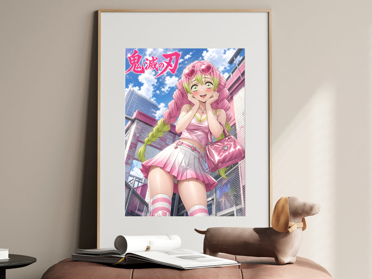 Demon Slayer Mitsuri Sunny Pink Street Style Anime Poster — i01467
