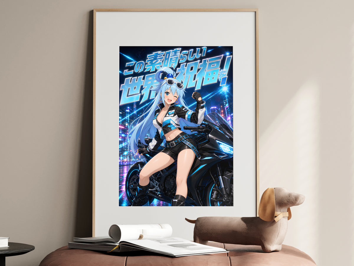 KonoSuba Aqua Neon Motorcycle Anime Poster — i01467