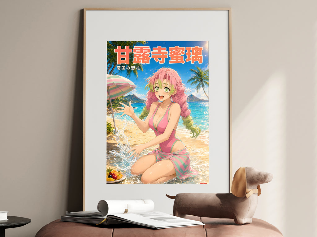 Demon Slayer Mitsuri Tropical Beach Splash Anime Poster — i01467