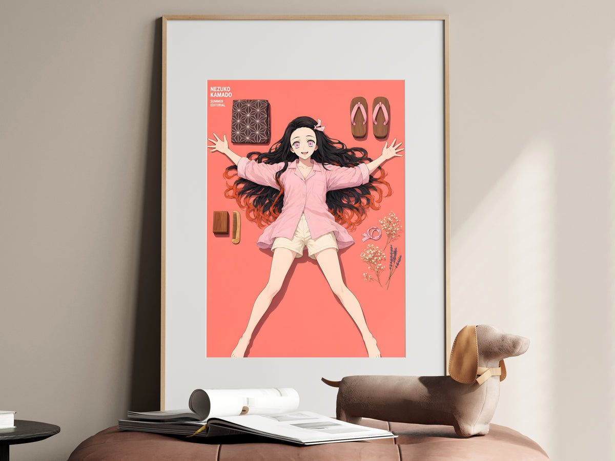 Demon Slayer Nezuko Flatlay Editorial Anime Poster — i01467