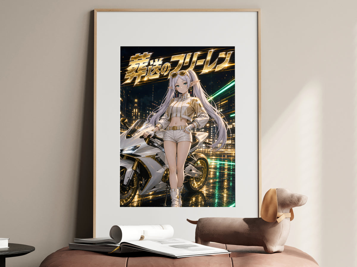 Frieren White Gold Motorcycle Anime Poster — i01467