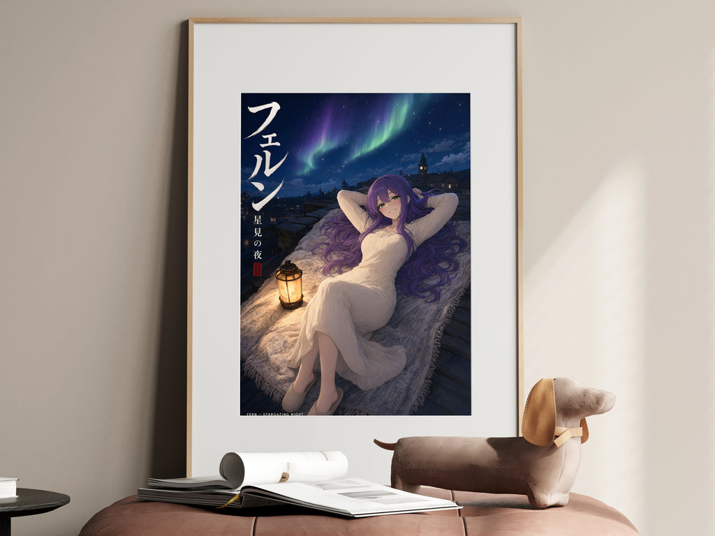 Frieren Fern Aurora Rooftop Anime Poster — i01467
