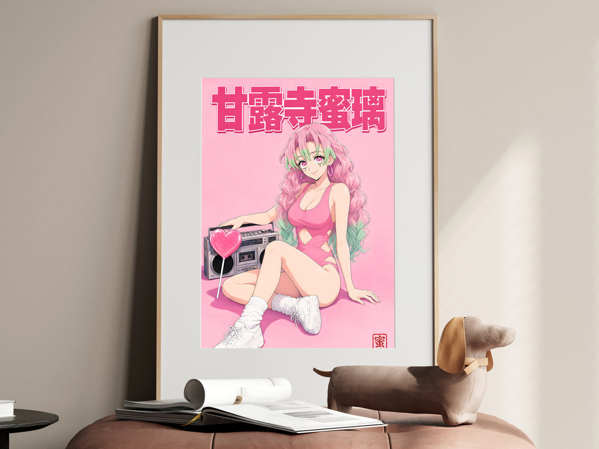 Demon Slayer Mitsuri Pink Retro Studio Anime Poster — i01467