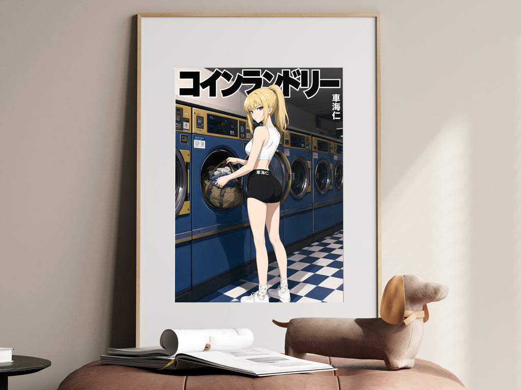 Solo Leveling Cha Hae-In Black White Laundromat Anime Poster — i01467