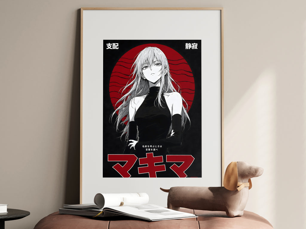 Chainsaw Man Makima Monochrome Red Circle Portrait Anime Poster — i01467