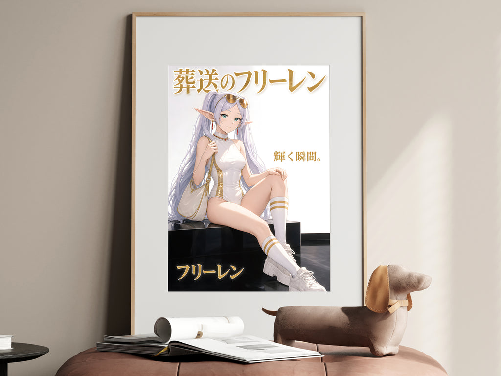 Frieren White Gold Luxe Fashion Anime Poster — i01467