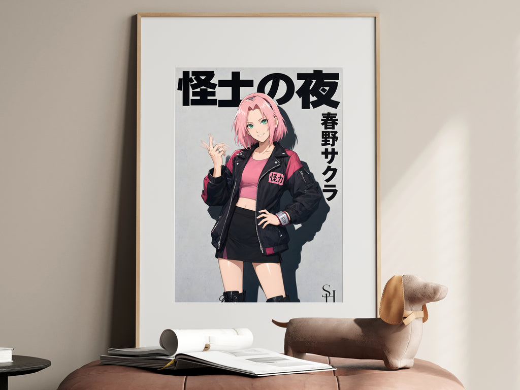 Naruto Sakura Pink Black Street Jacket Anime Poster — i01467