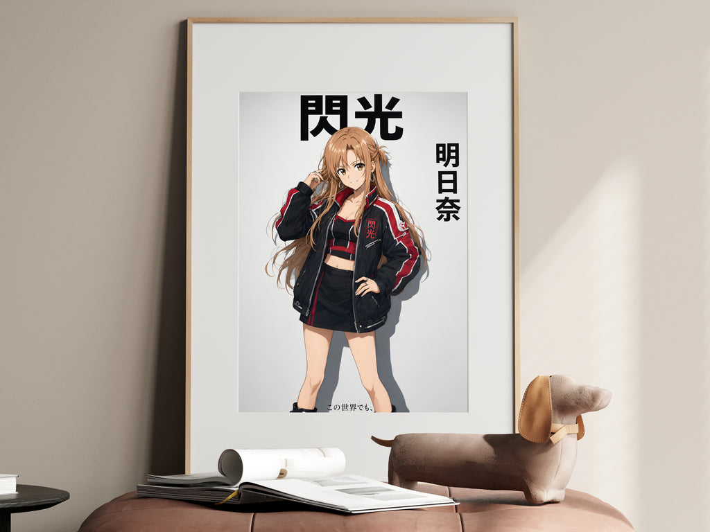 Sword Art Online Asuna Black Red Biker Jacket Anime Poster — i01467