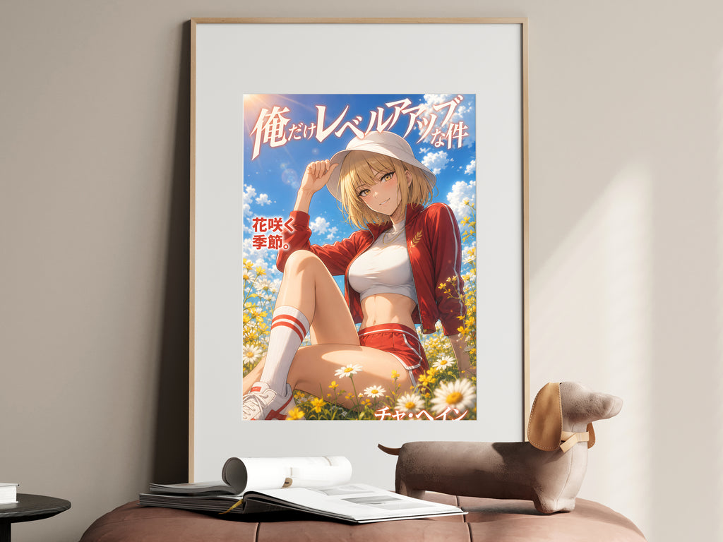 Solo Leveling Cha Hae-In Red Summer Flower Field Anime Poster — i01467