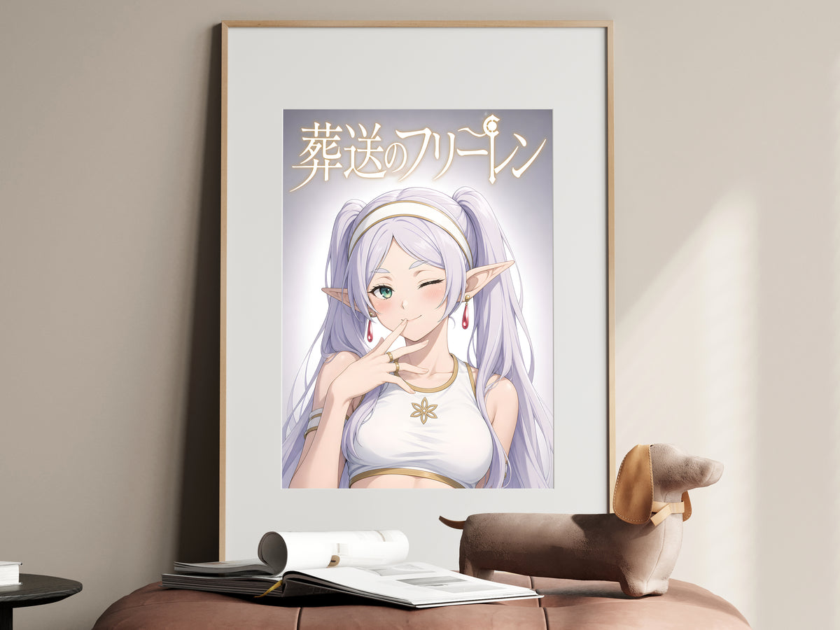 Frieren Winking Studio Portrait Anime Poster — i01467