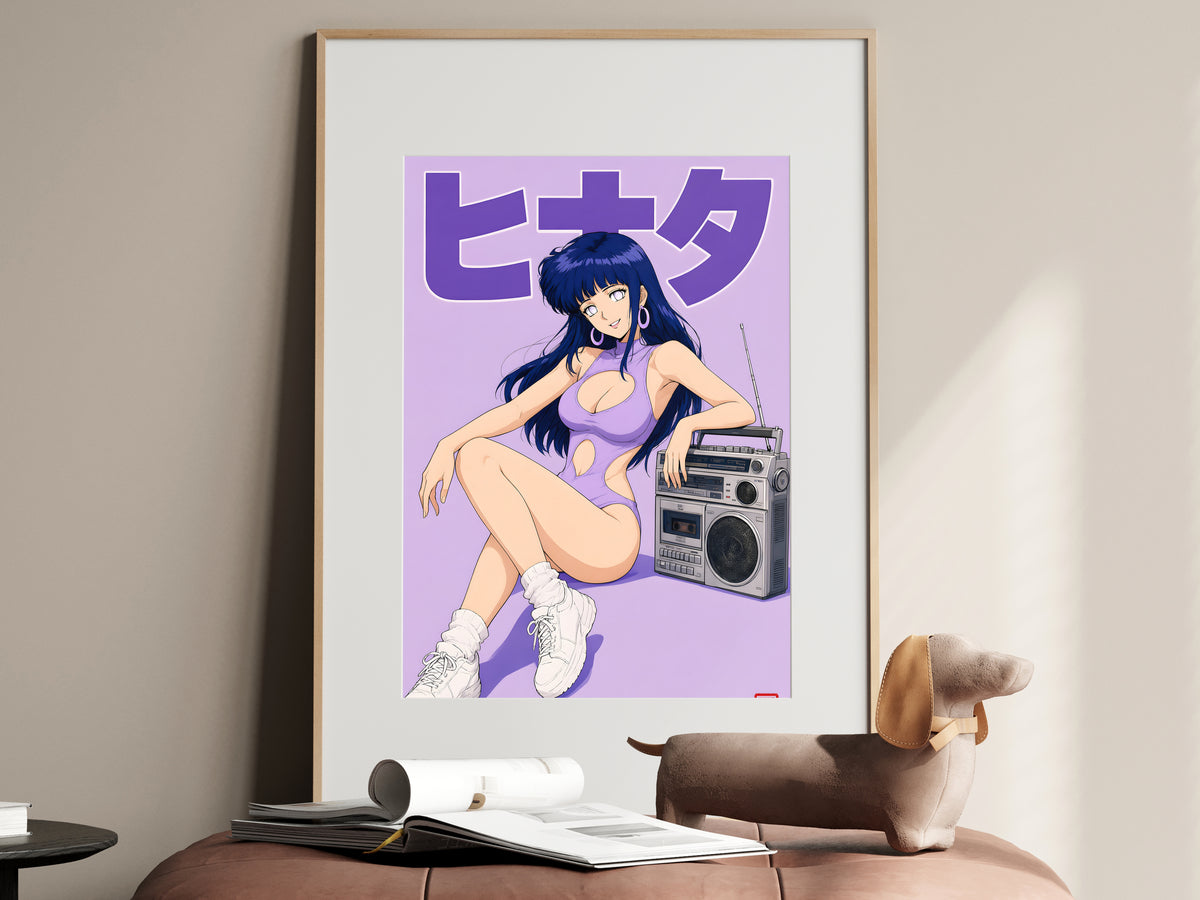 Naruto Hinata Retro Lavender Boombox Anime Poster — i01467