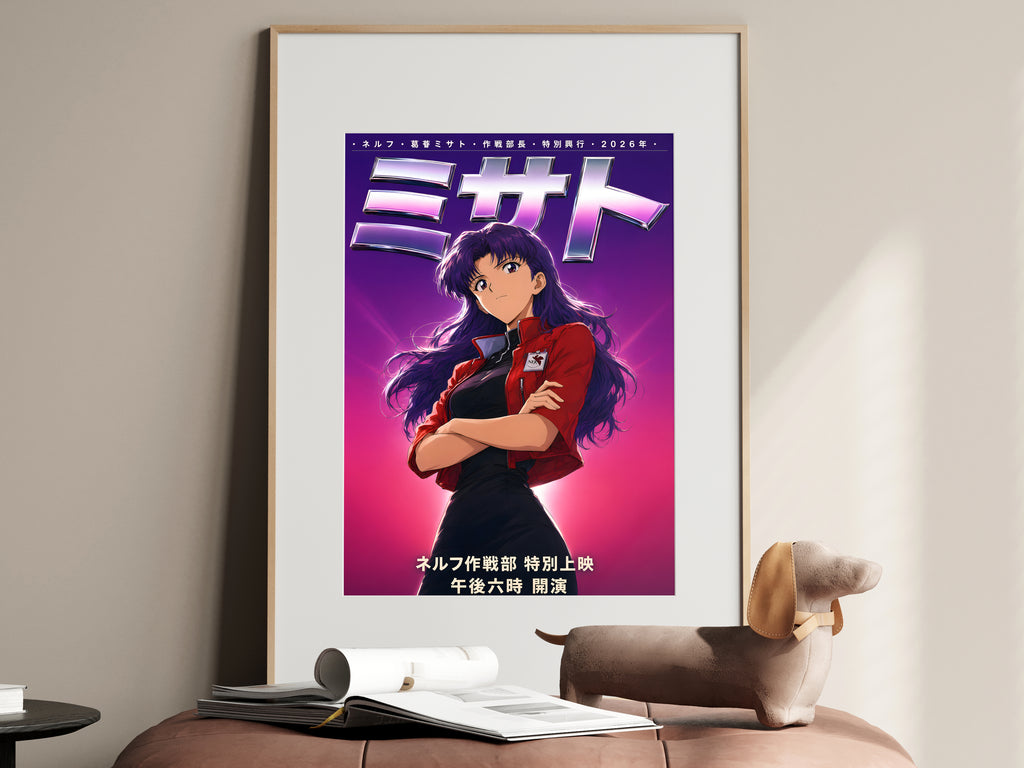 Evangelion Misato Red Jacket Chrome Portrait Anime Poster — i01467