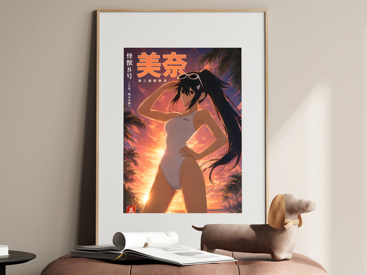 Kaiju No. 8 Mina Ashiro Tropical Sunset Swimwear Anime Poster — i01467