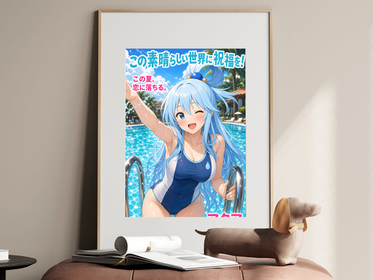KonoSuba Aqua Blue Pool Summer Anime Poster — i01467