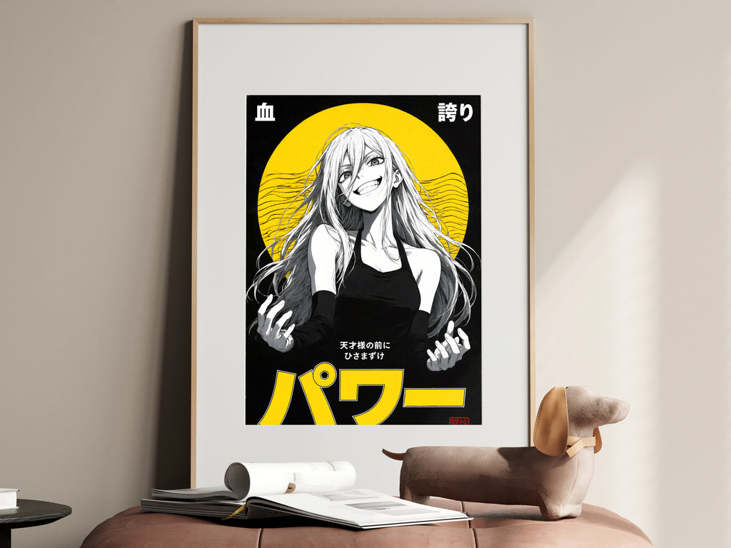 Chainsaw Man Power Monochrome Yellow Circle Portrait Anime Poster — i01467
