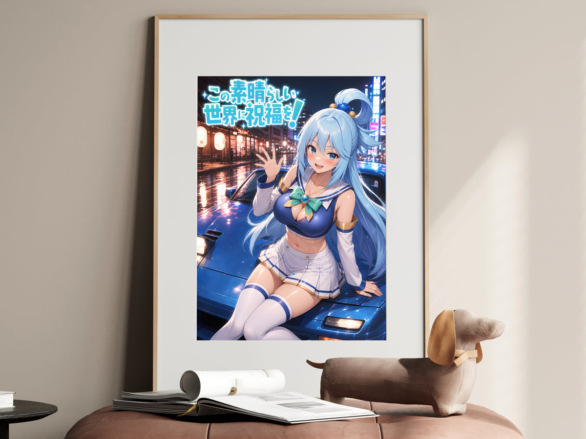 KonoSuba Aqua Blue Night Drive Anime Poster — i01467