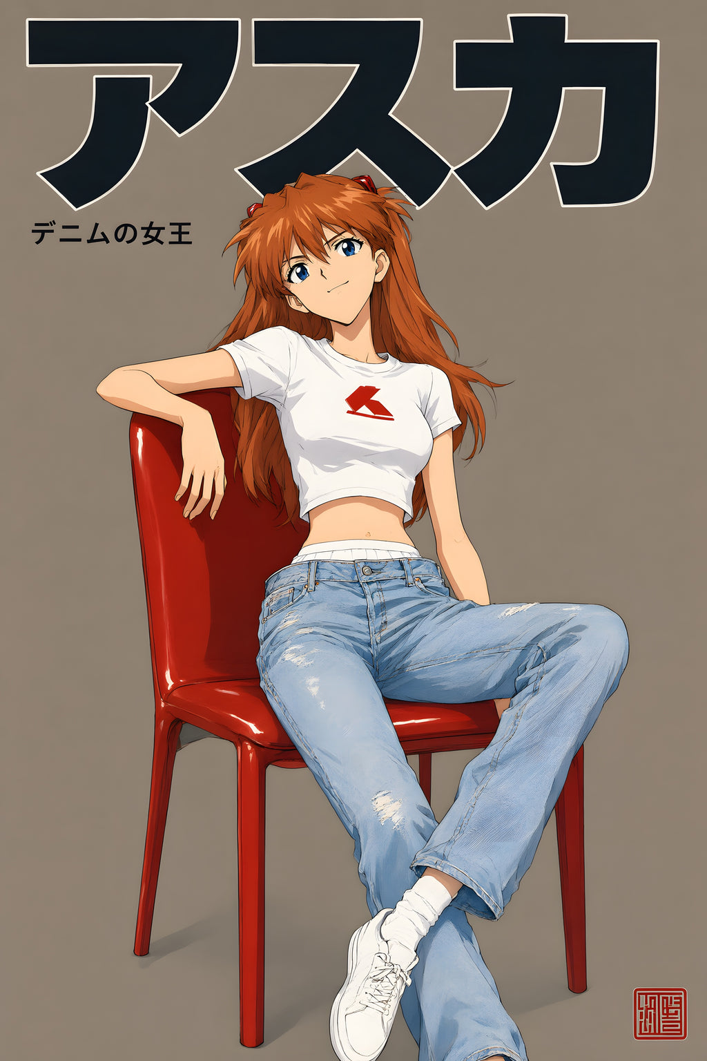 Evangelion Asuka Denim Studio Portrait Anime Poster — raw