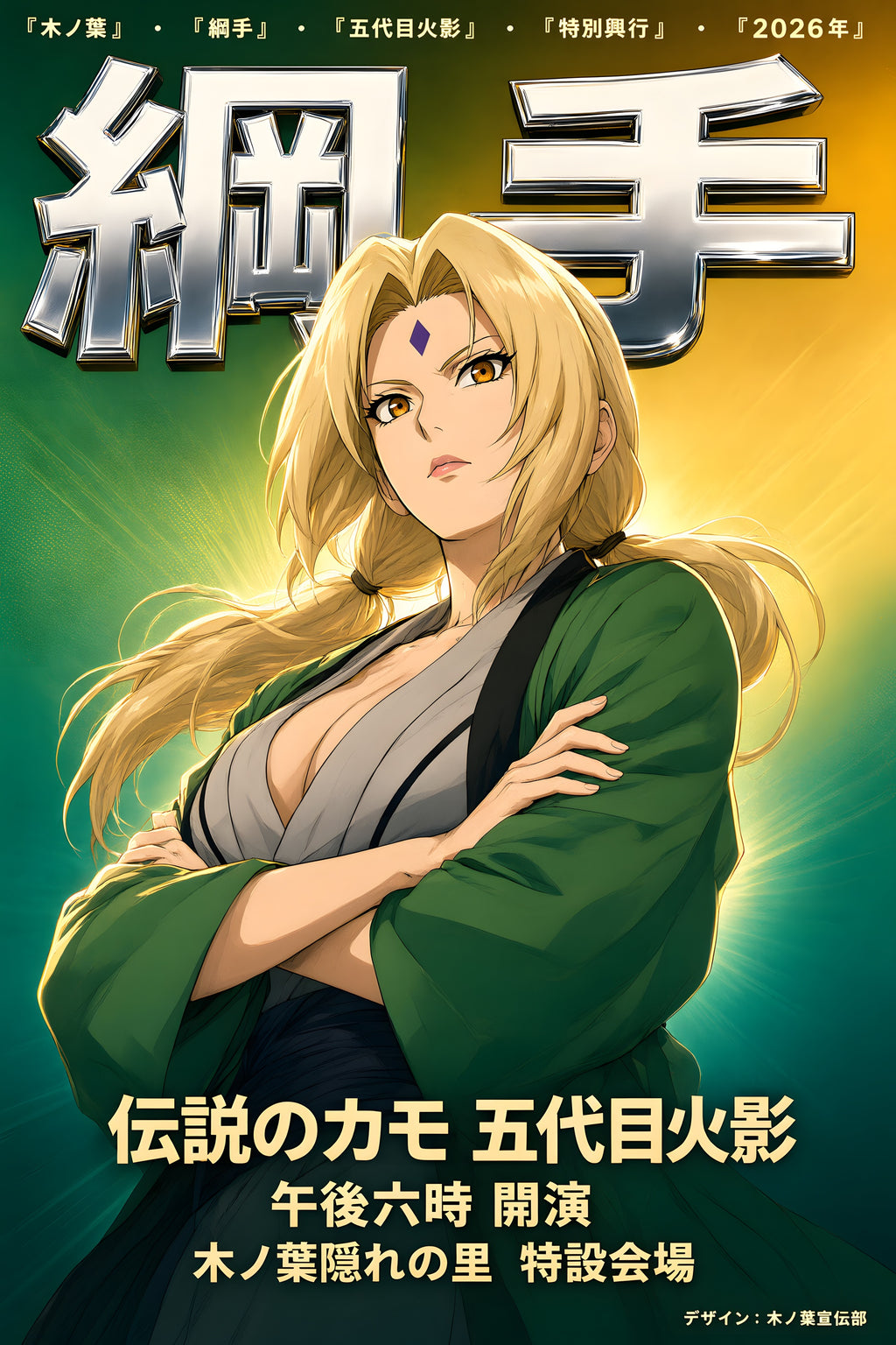 Naruto Tsunade Green Chrome Portrait Anime Poster — raw