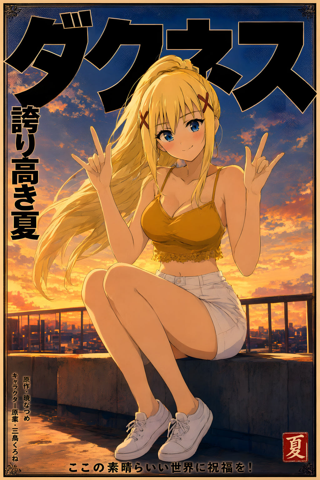 KonoSuba Darkness Golden Rooftop Portrait Anime Poster — raw
