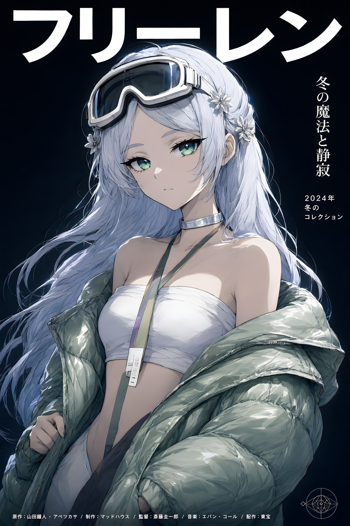 Frieren Puffer Jacket and Goggles Anime Poster — raw