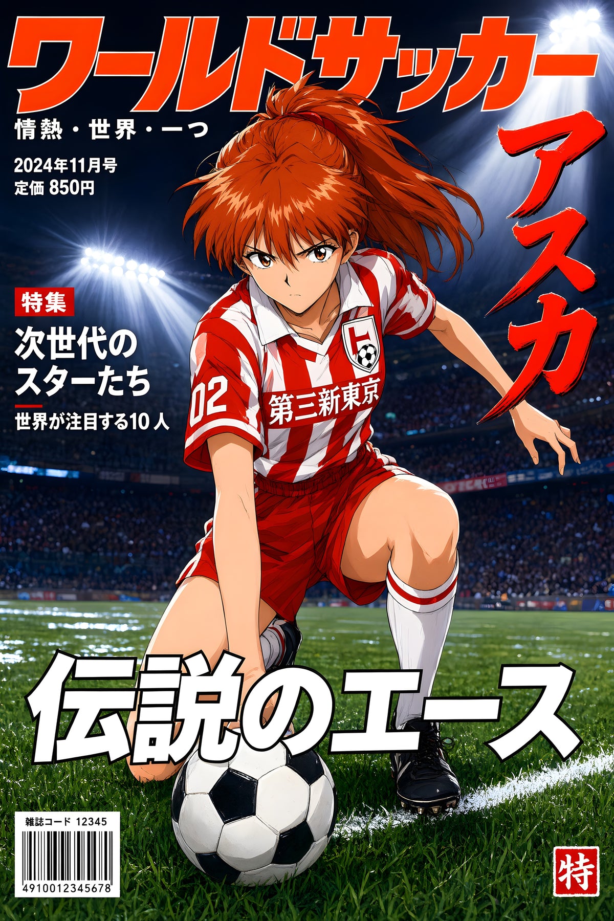 Evangelion Asuka Football Cover Anime Poster — raw