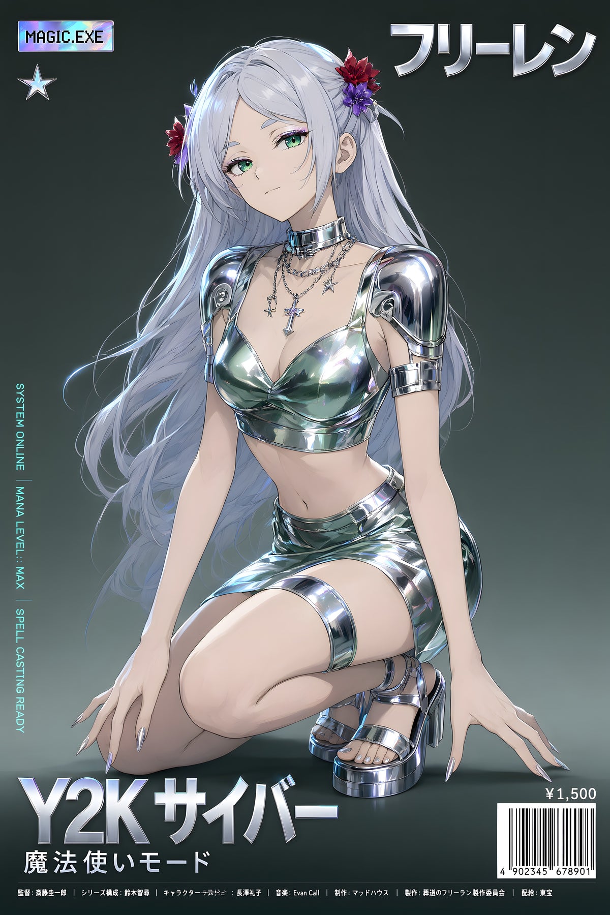 Frieren Metallic Y2K Fashion Anime Poster — raw