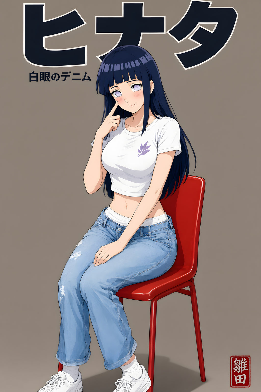 Naruto Hinata Denim Red Chair Anime Poster — raw