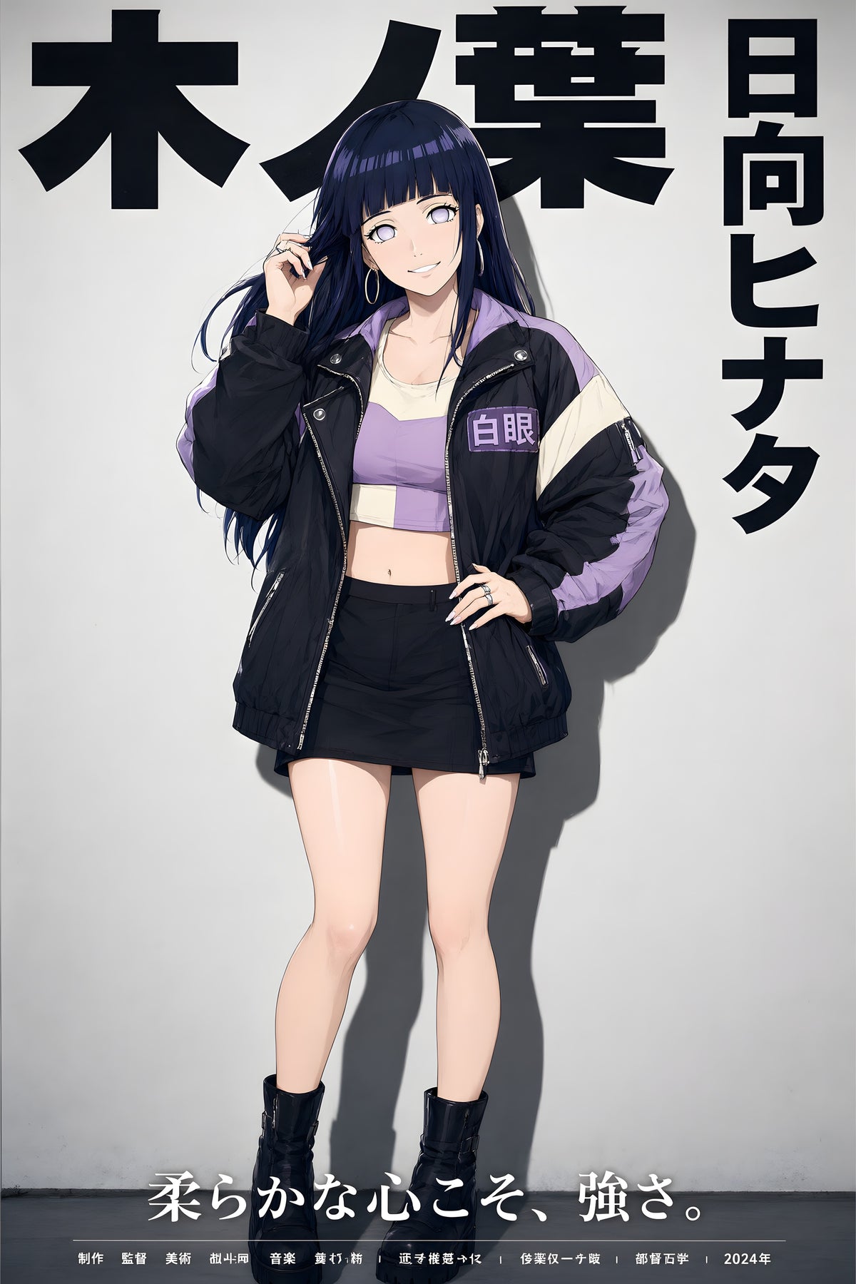 Naruto Hinata Black Riding Jacket Anime Poster — raw