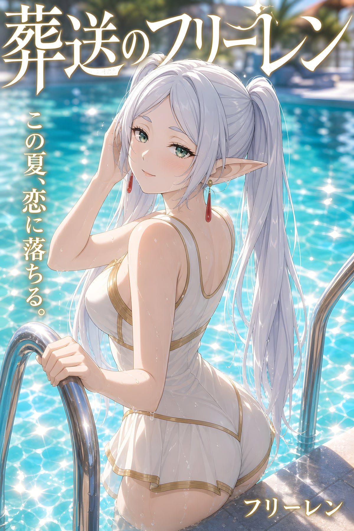 Frieren Turquoise Poolside Portrait Anime Poster — raw