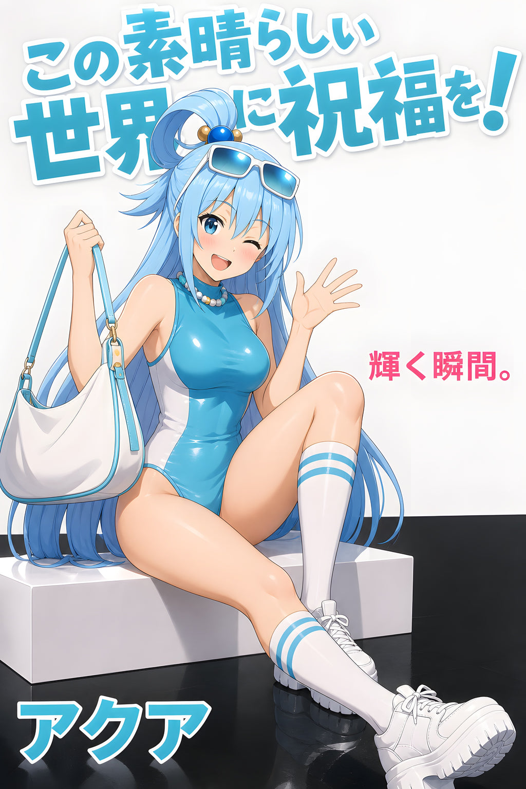KonoSuba Aqua Blue Summer Streetwear Anime Poster — raw
