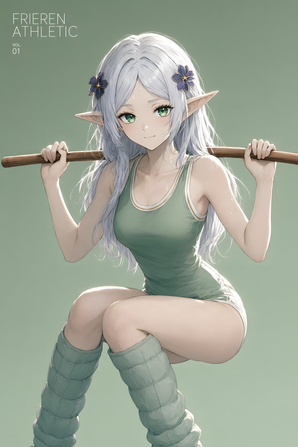 Frieren Staff Squat Athletic Anime Poster — raw