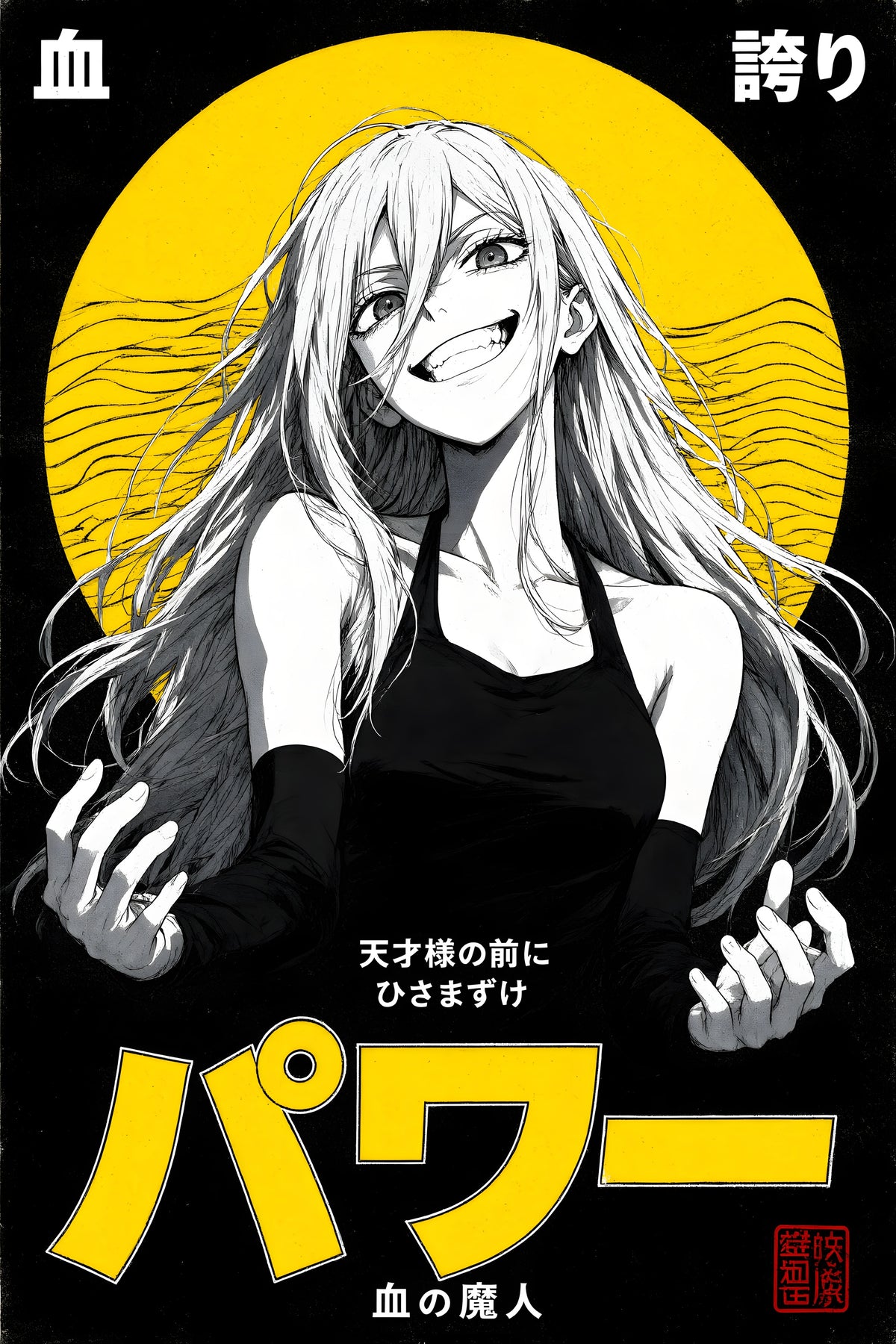 Chainsaw Man Power Monochrome Yellow Circle Portrait Anime Poster — raw