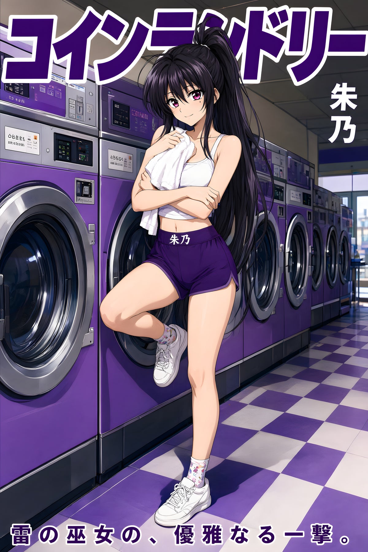 High School DxD Akeno Purple Laundromat Anime Poster — raw